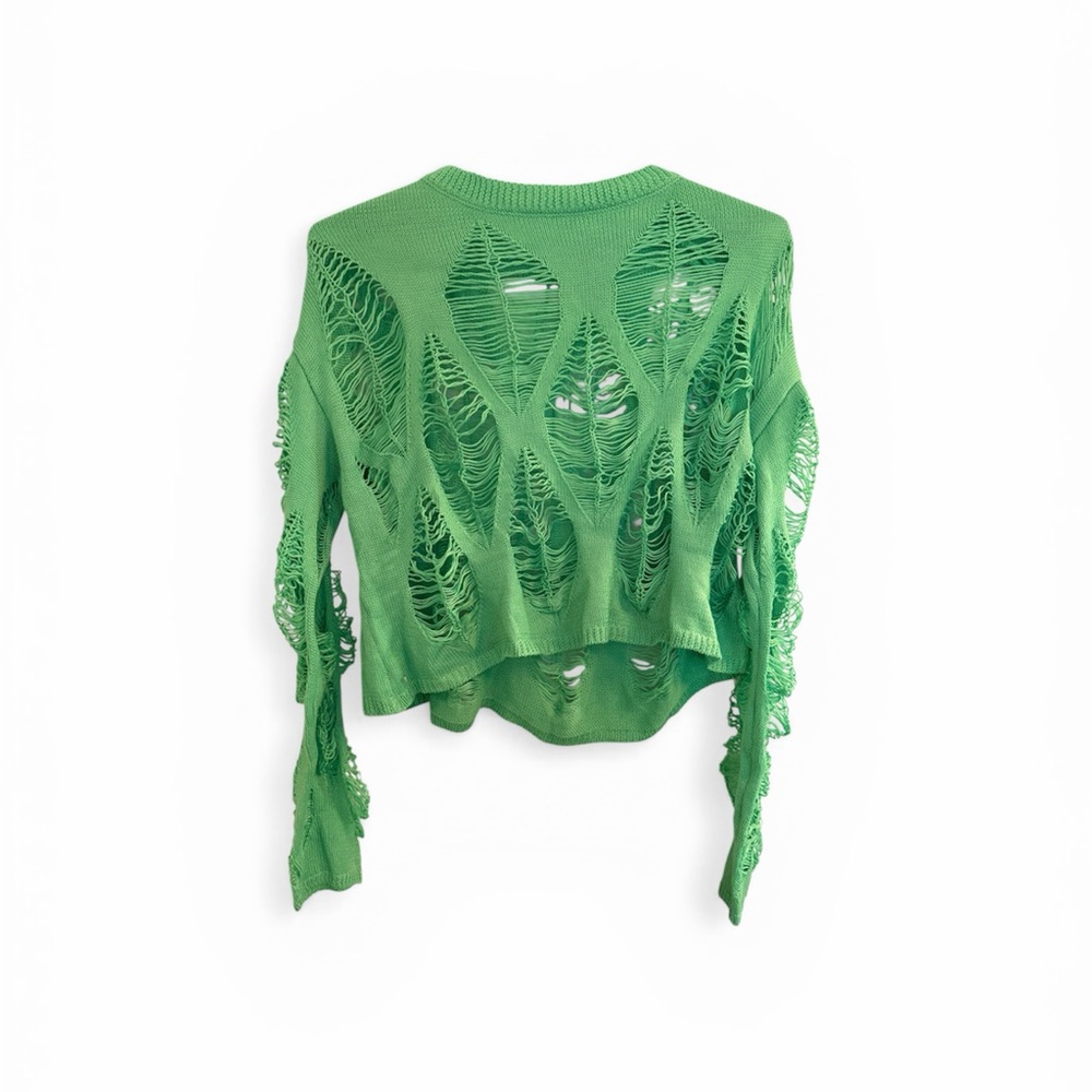Source Unknown Emerald Green Distressed Cropped Sweater